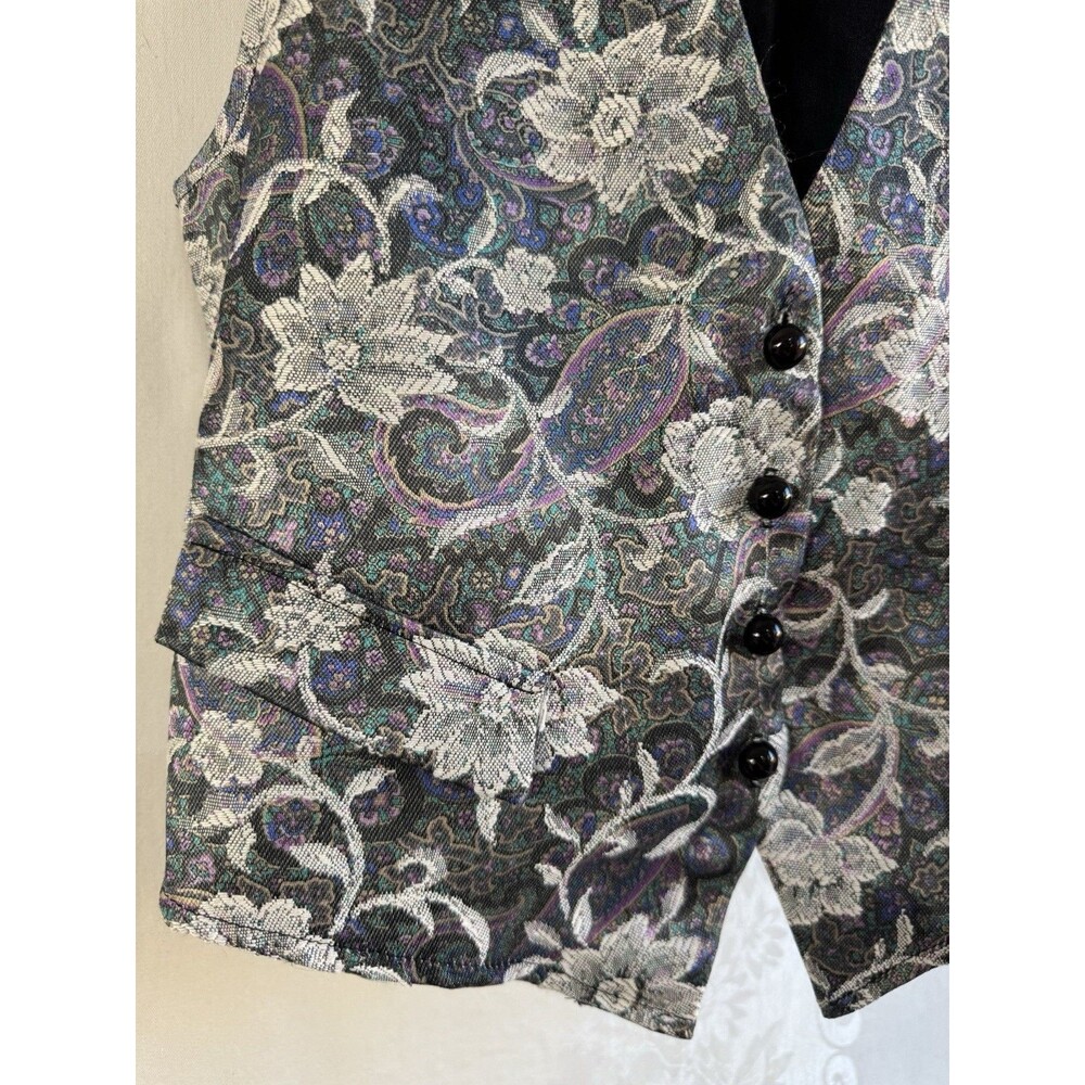 Filatl Vintage 90’s Whimsy Goth Floral Velvet Embroidered Vest Medium - Picture 2 of 9